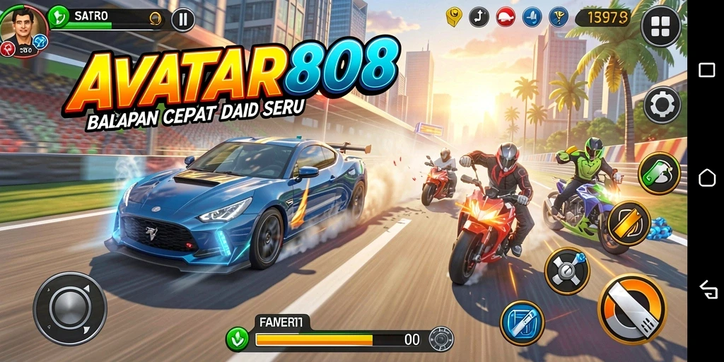 Tampilan gameplay AVATAR808 yang mendebarkan saat balapan.