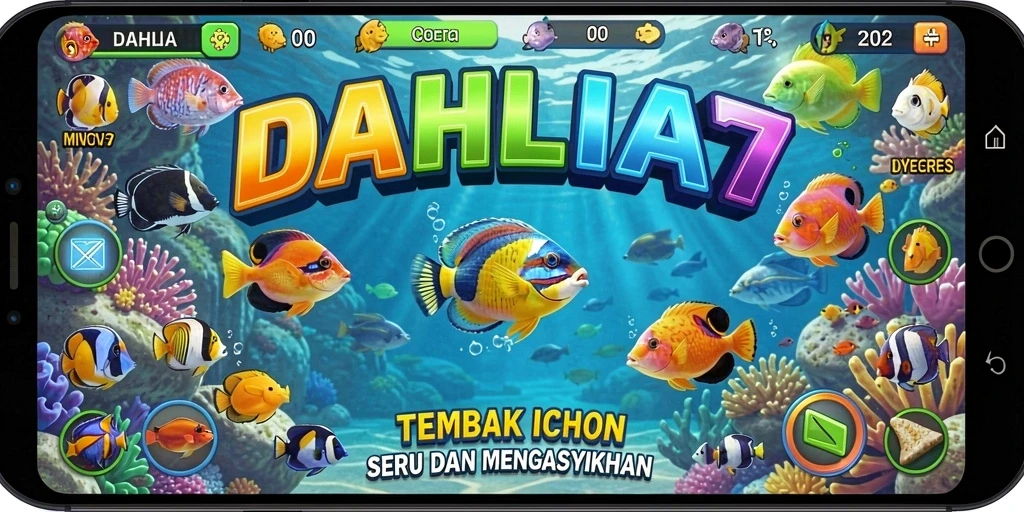 Screenshot utama DAHLIA77 menunjukkan aksi seru menembak ikan.