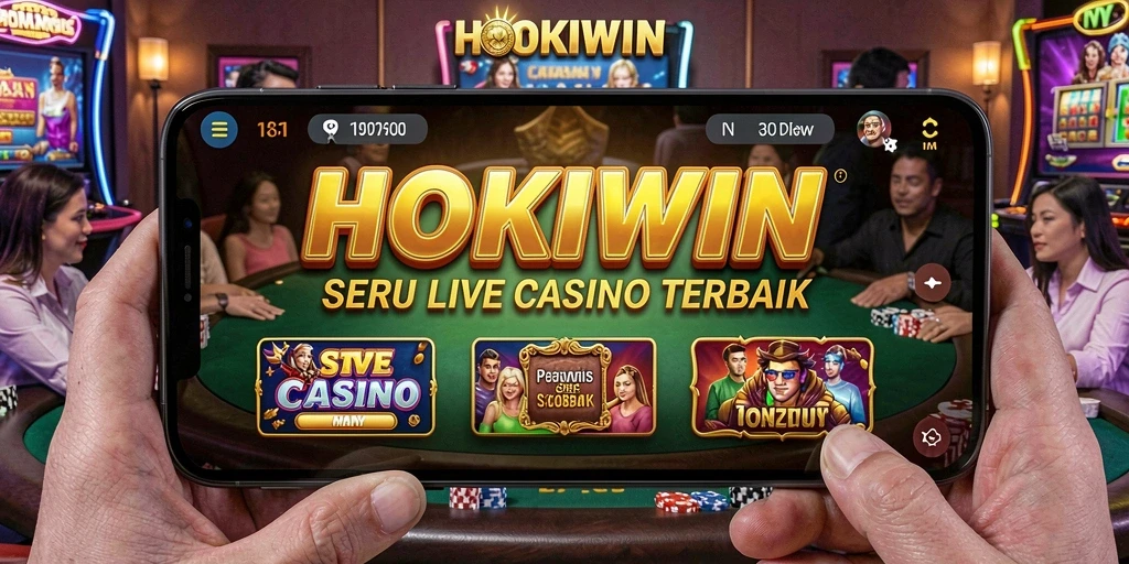 Tampilan gameplay HOKIWIN dengan interaksi dealer langsung yang seru.