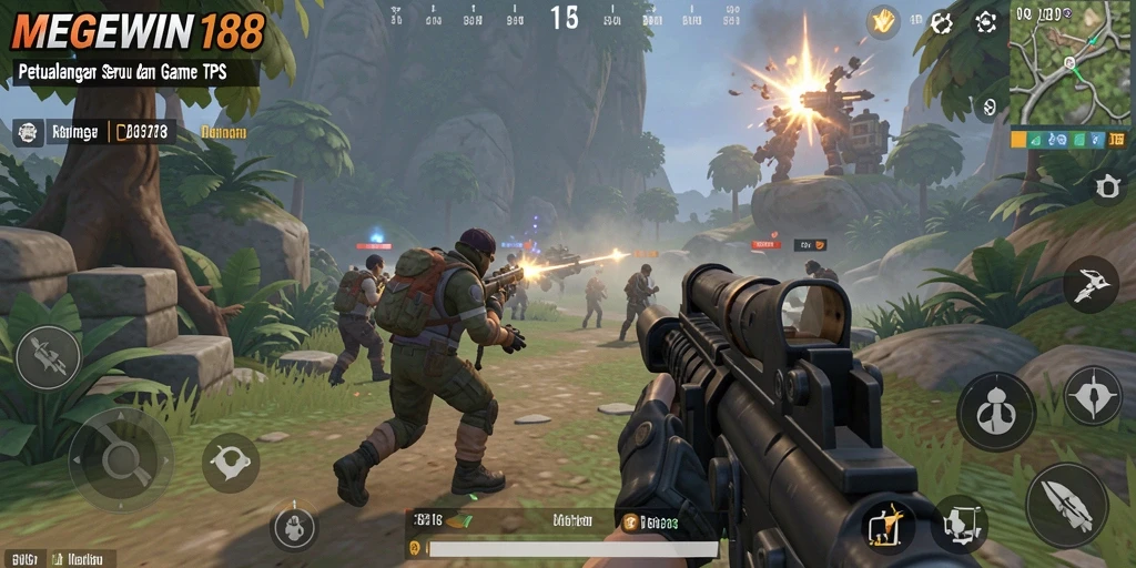 Tampilan gameplay mendebarkan dalam pertempuran TPS MEGEWIN188.